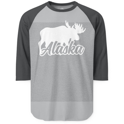 Alaska Moose Wildlife Silhouette Shirt 3/4 Sleeve Raglan Shirt – Heather Grey/Heather Charcoal – Alaska Cruise Shirts