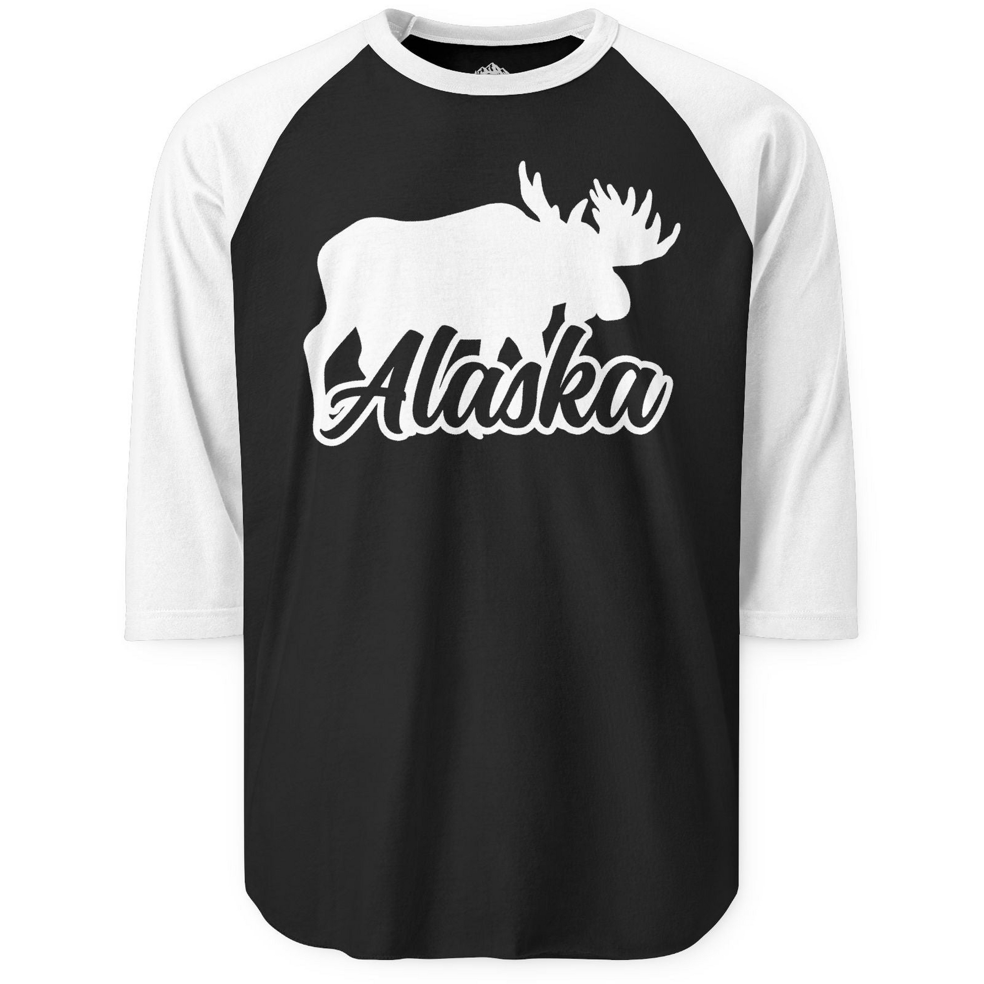 Alaska Moose Wildlife Silhouette Shirt 3/4 Sleeve Raglan Shirt – Black/White – Alaska Cruise Shirts