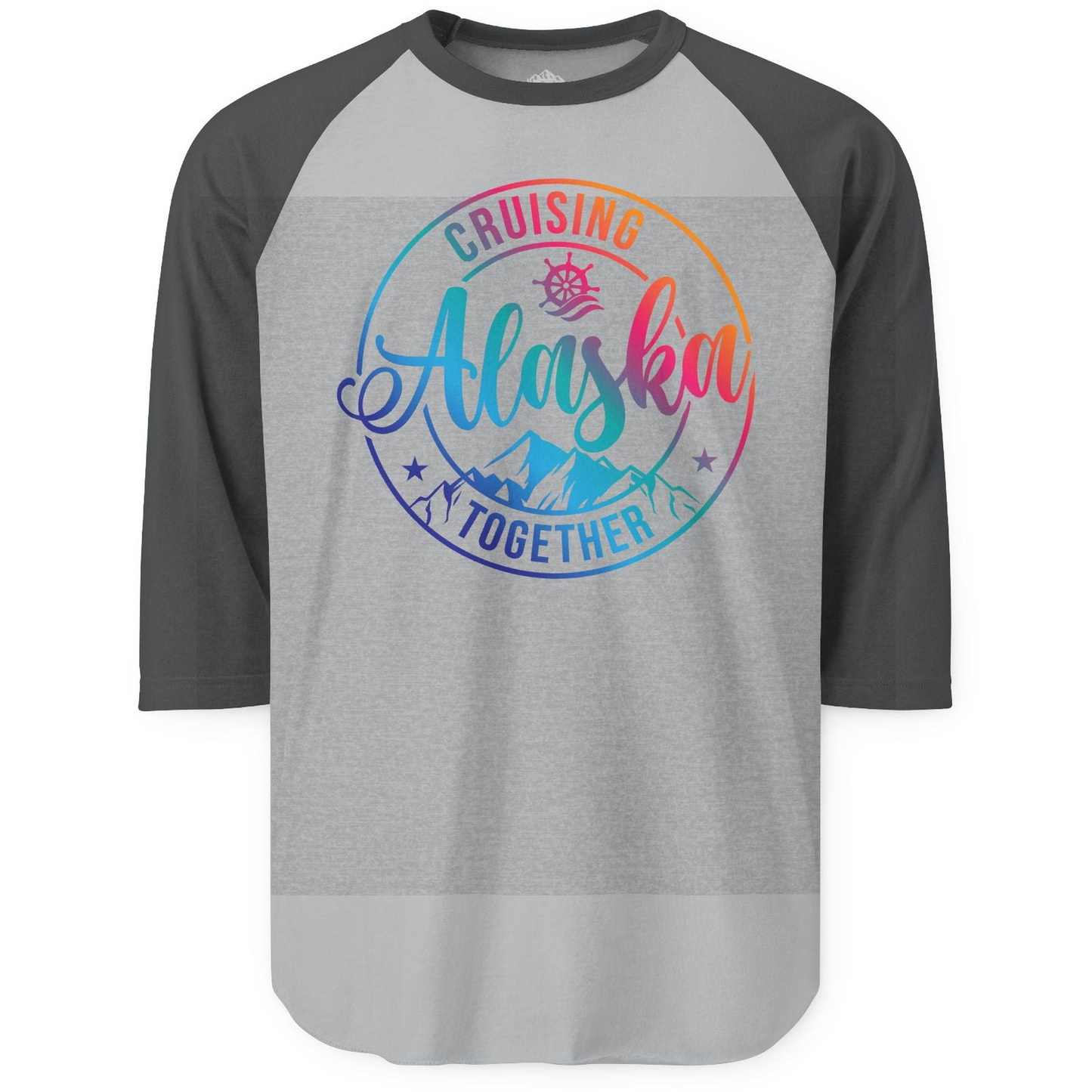 Cruising Alaska Together Shirt 3/4 Sleeve Raglan Shirt – Heather Grey/Heather Charcoal – Alaska Cruise Shirts