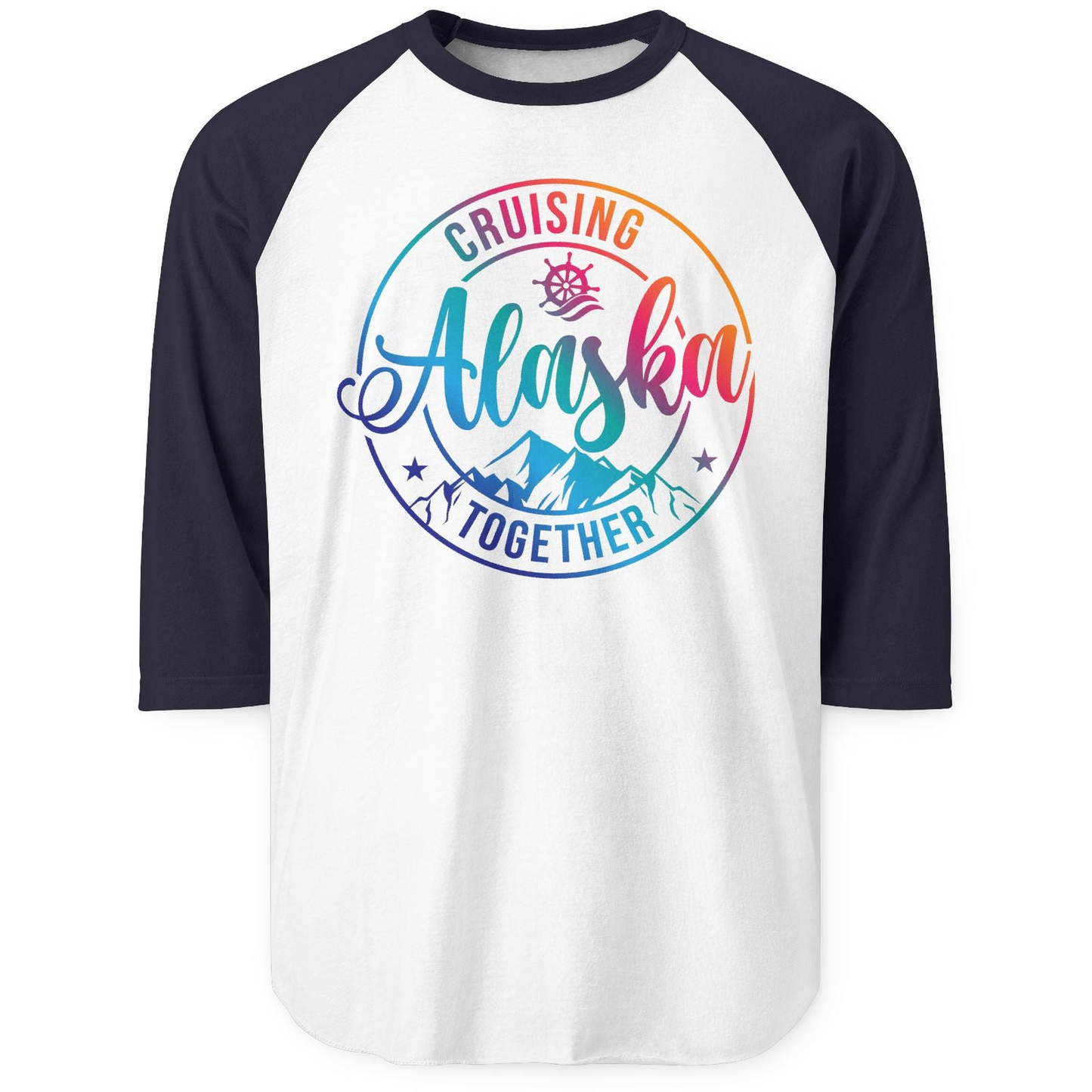 Cruising Alaska Together Shirt 3/4 Sleeve Raglan Shirt – White/Navy – Alaska Cruise Shirts