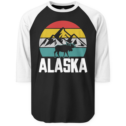 Retro Alaska Moose Silhouette Shirt 3/4 Sleeve Raglan Shirt – Black/White – Alaska Cruise Shirts