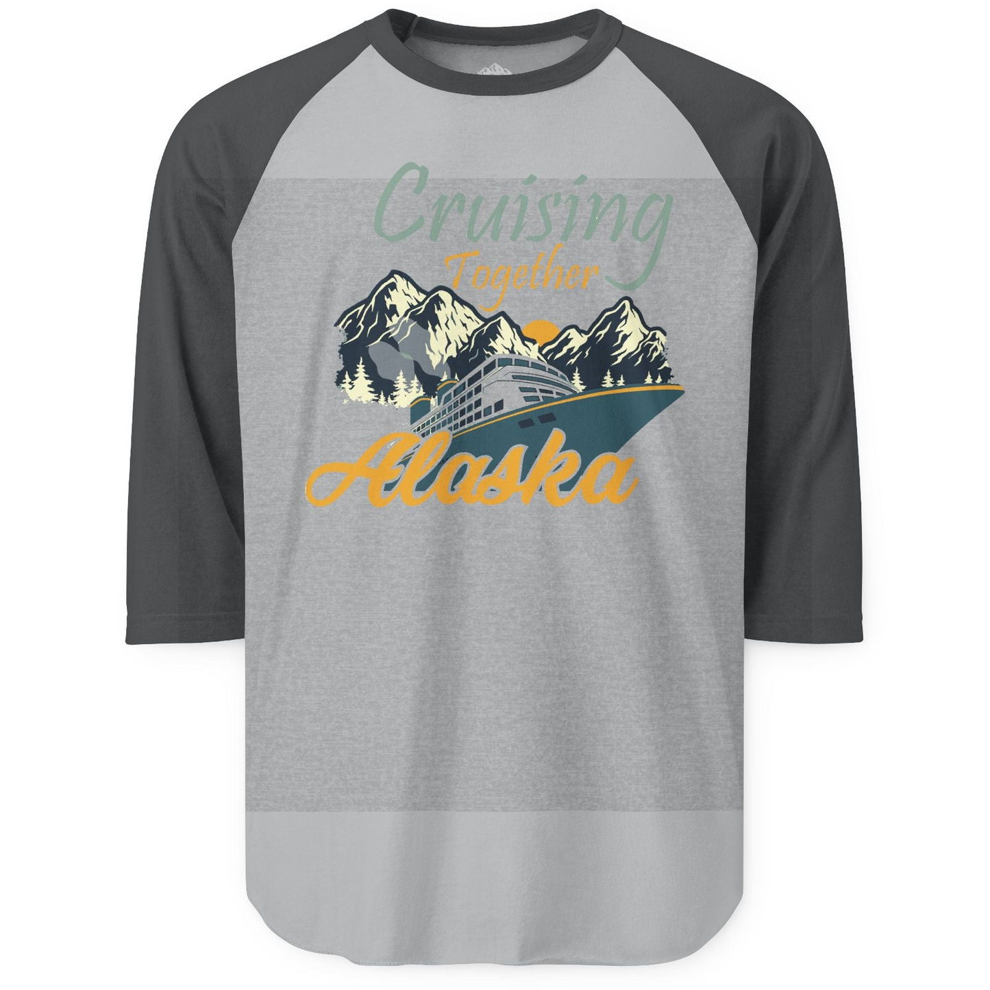Cruising Together Alaska Mountains Family Alaska Cruise Adventure Shirt — 3/4 Sleeve 3/4 Sleeve Raglan Shirt – Heather Grey/Heather Charcoal – Alaska Cruise Shirts