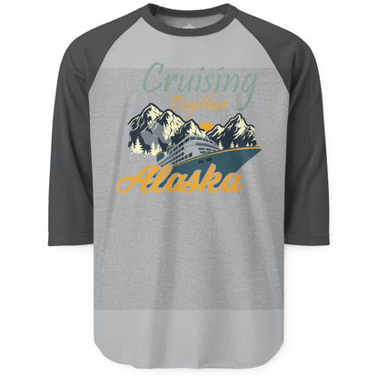 Cruising Together Alaska Mountains Family Alaska Cruise Adventure Shirt — 3/4 Sleeve 3/4 Sleeve Raglan Shirt – Heather Grey/Heather Charcoal – Alaska Cruise Shirts