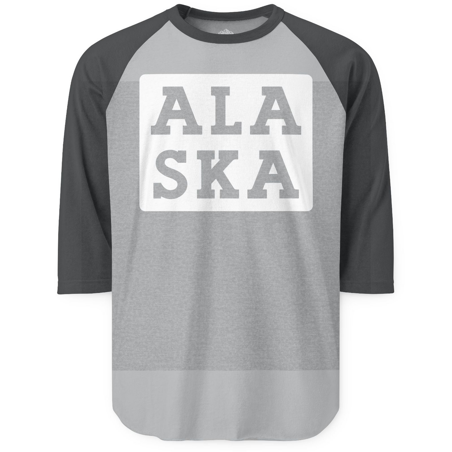 Bold Alaska Block Text Shirt 3/4 Sleeve Raglan Shirt – Heather Grey/Heather Charcoal – Alaska Cruise Shirts