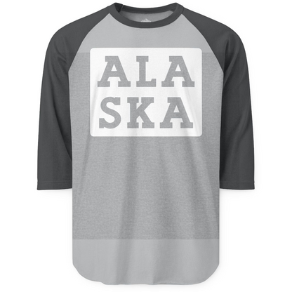 Bold Alaska Block Text Shirt 3/4 Sleeve Raglan Shirt – Heather Grey/Heather Charcoal – Alaska Cruise Shirts