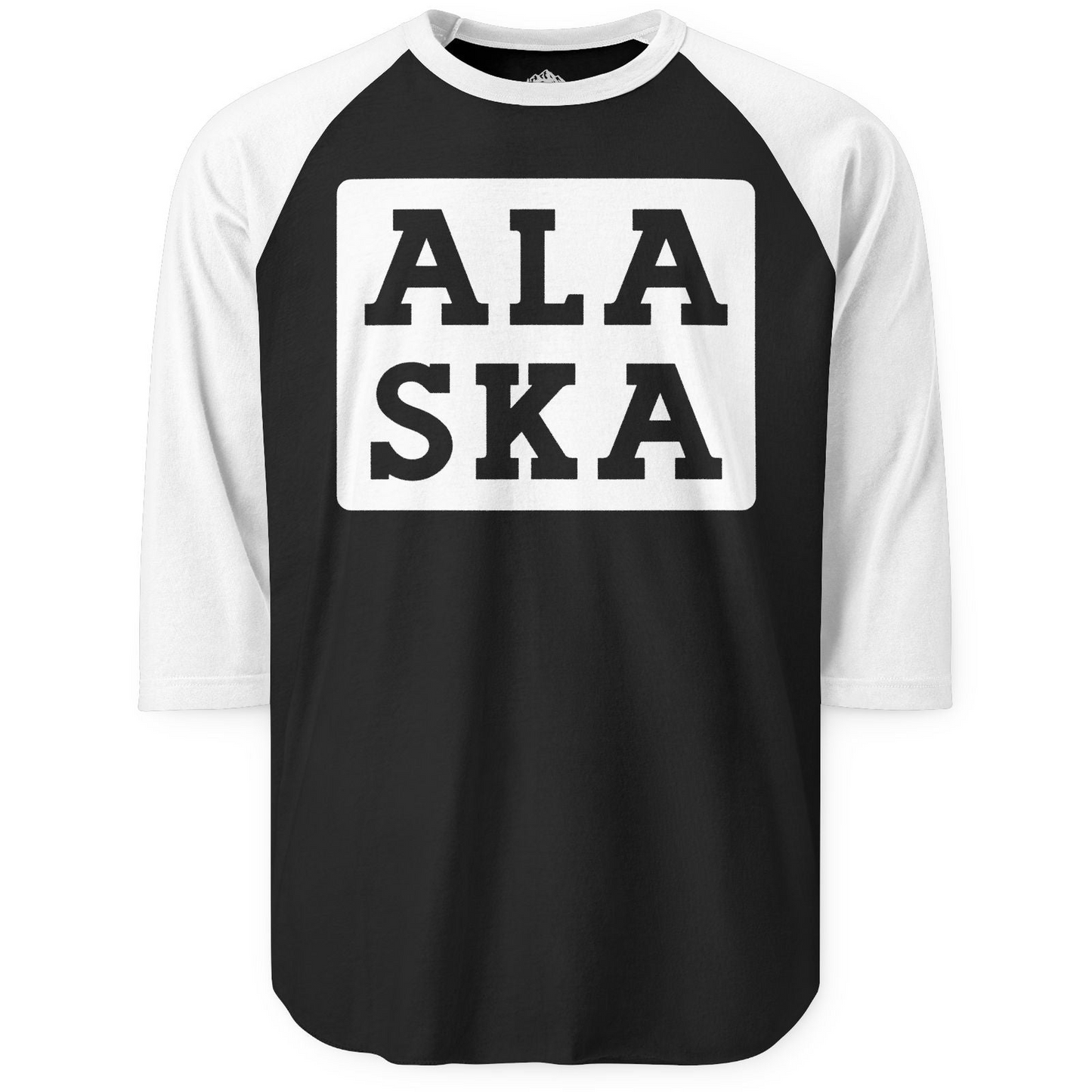 Bold Alaska Block Text Shirt 3/4 Sleeve Raglan Shirt – Black/White – Alaska Cruise Shirts