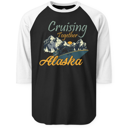 Cruising Together Alaska Mountains Family Alaska Cruise Adventure Shirt — 3/4 Sleeve 3/4 Sleeve Raglan Shirt – Black/White – Alaska Cruise Shirts