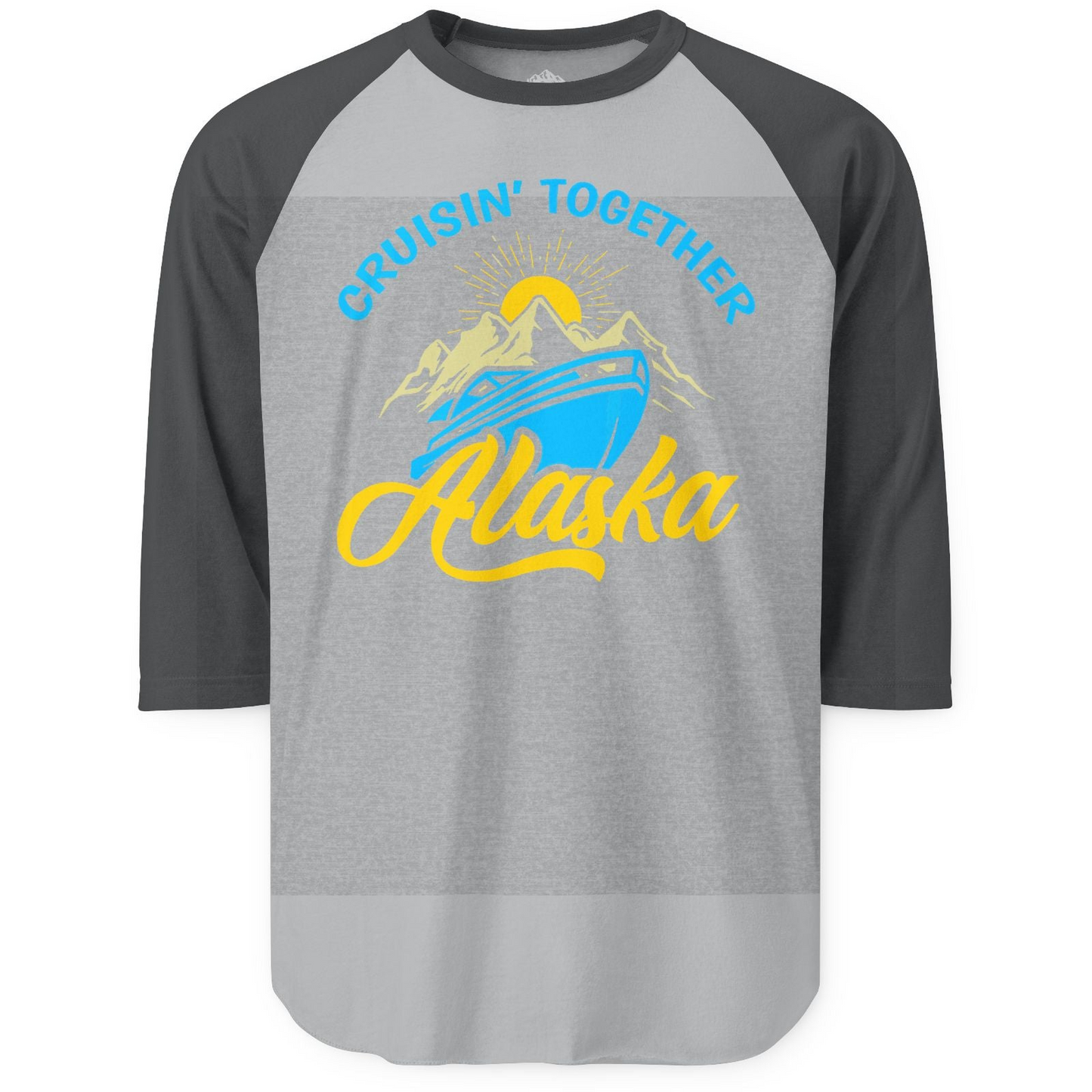Alaska Cruise Adventure Mountains Sunrise Retro Shirt for Travelers — 3/4 Sleeve 3/4 Sleeve Raglan Shirt – Heather Grey/Heather Charcoal – Alaska Cruise Shirts