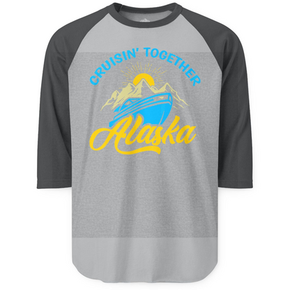 Alaska Cruise Adventure Mountains Sunrise Retro Shirt for Travelers — 3/4 Sleeve 3/4 Sleeve Raglan Shirt – Heather Grey/Heather Charcoal – Alaska Cruise Shirts