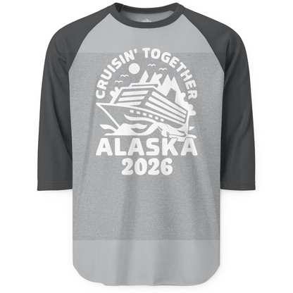 Cruisin Together Alaska Cruise Shirt 3/4 Sleeve Raglan Shirt – Heather Grey/Heather Charcoal – Alaska Cruise Shirts
