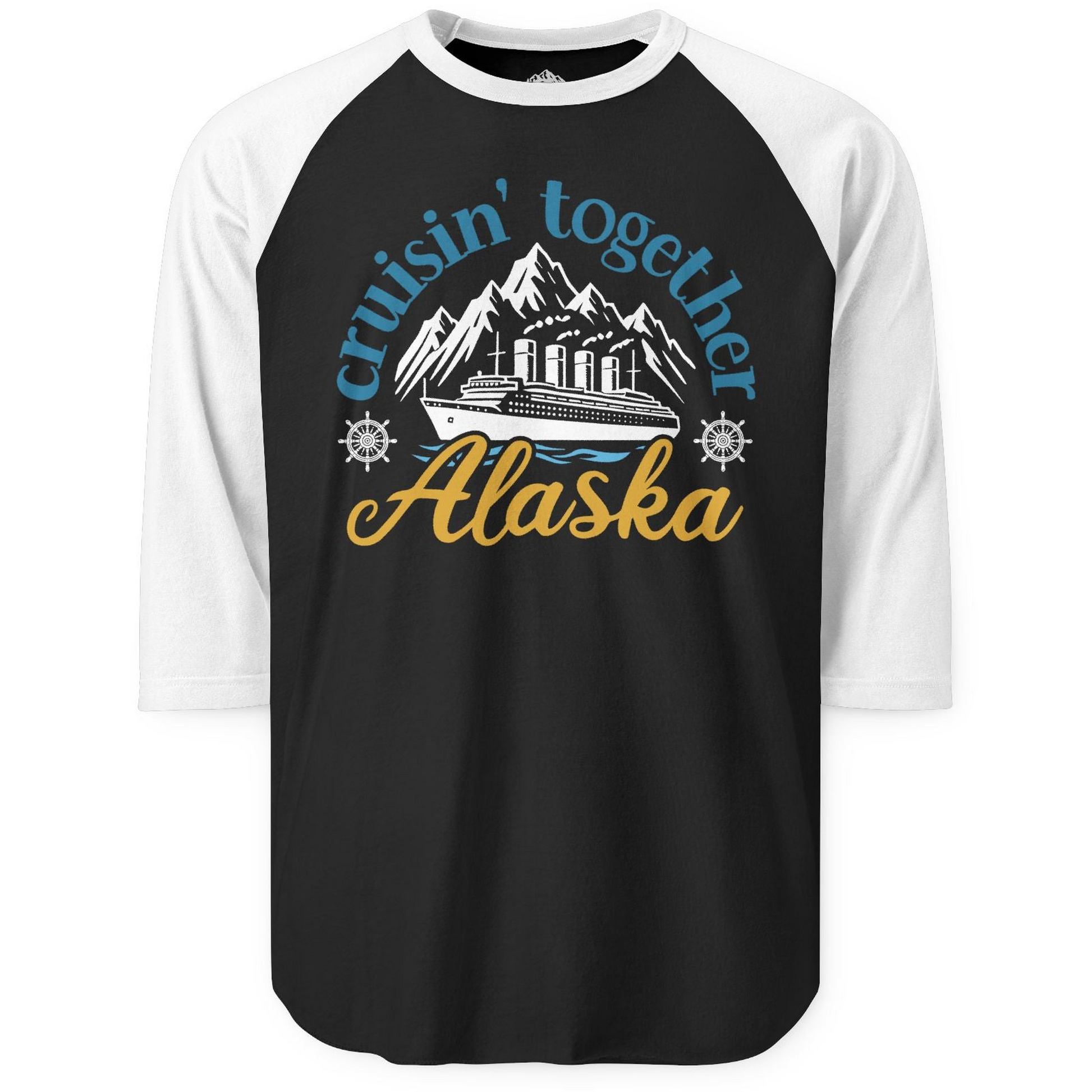 Alaska Cruise Adventure Shirt 3/4 Sleeve Raglan Shirt – Black/White – Alaska Cruise Shirts