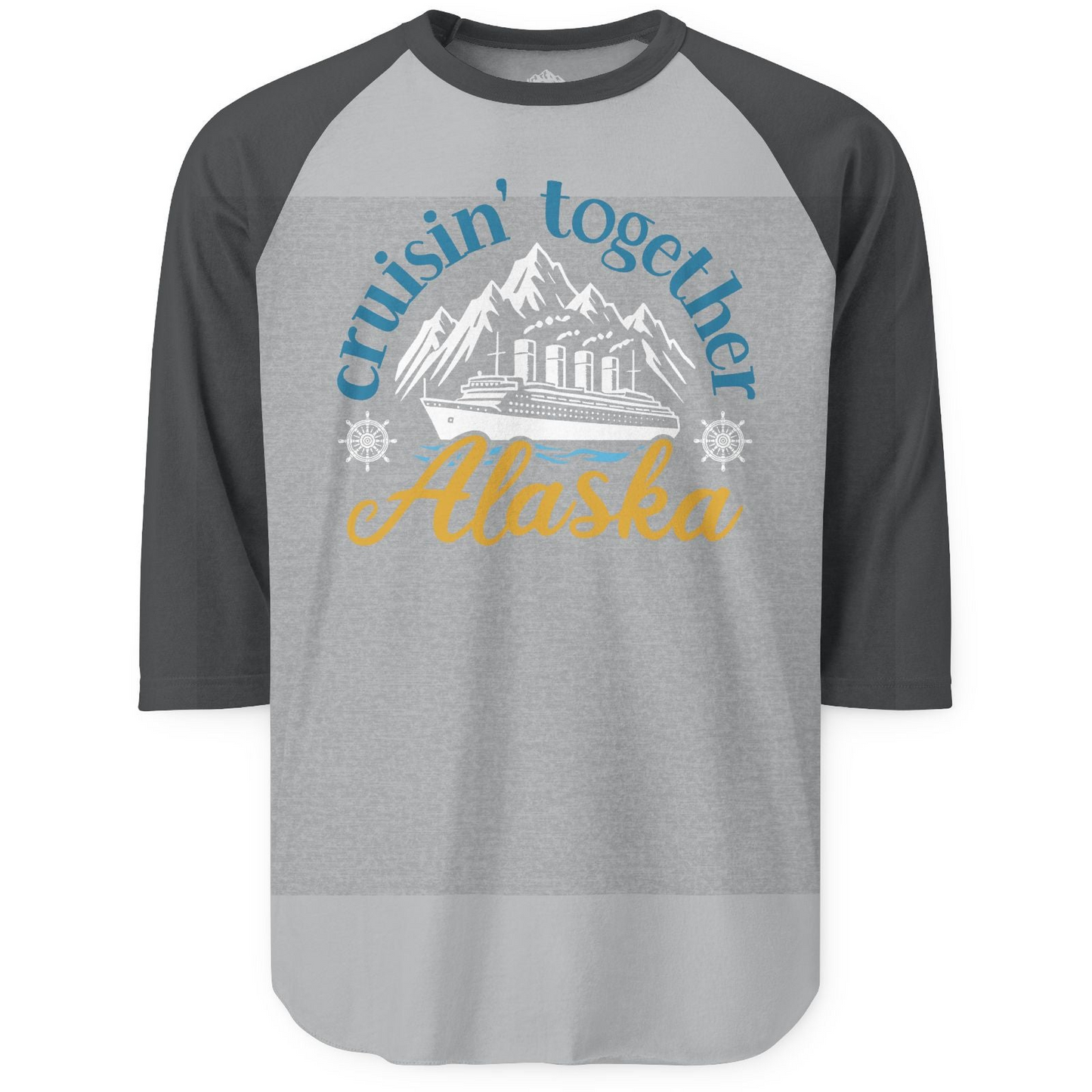Alaska Cruise Adventure Shirt 3/4 Sleeve Raglan Shirt – Heather Grey/Heather Charcoal – Alaska Cruise Shirts
