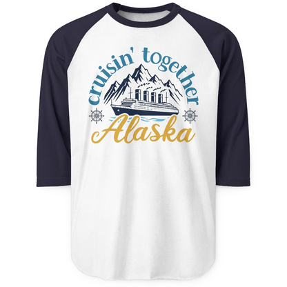 Alaska Cruise Adventure Shirt 3/4 Sleeve Raglan Shirt – White/Navy – Alaska Cruise Shirts