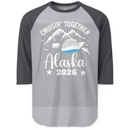 Alaska Cruise Adventure 2026 Shirt 3/4 Sleeve Raglan Shirt – Heather Grey/Heather Charcoal – Alaska Cruise Shirts