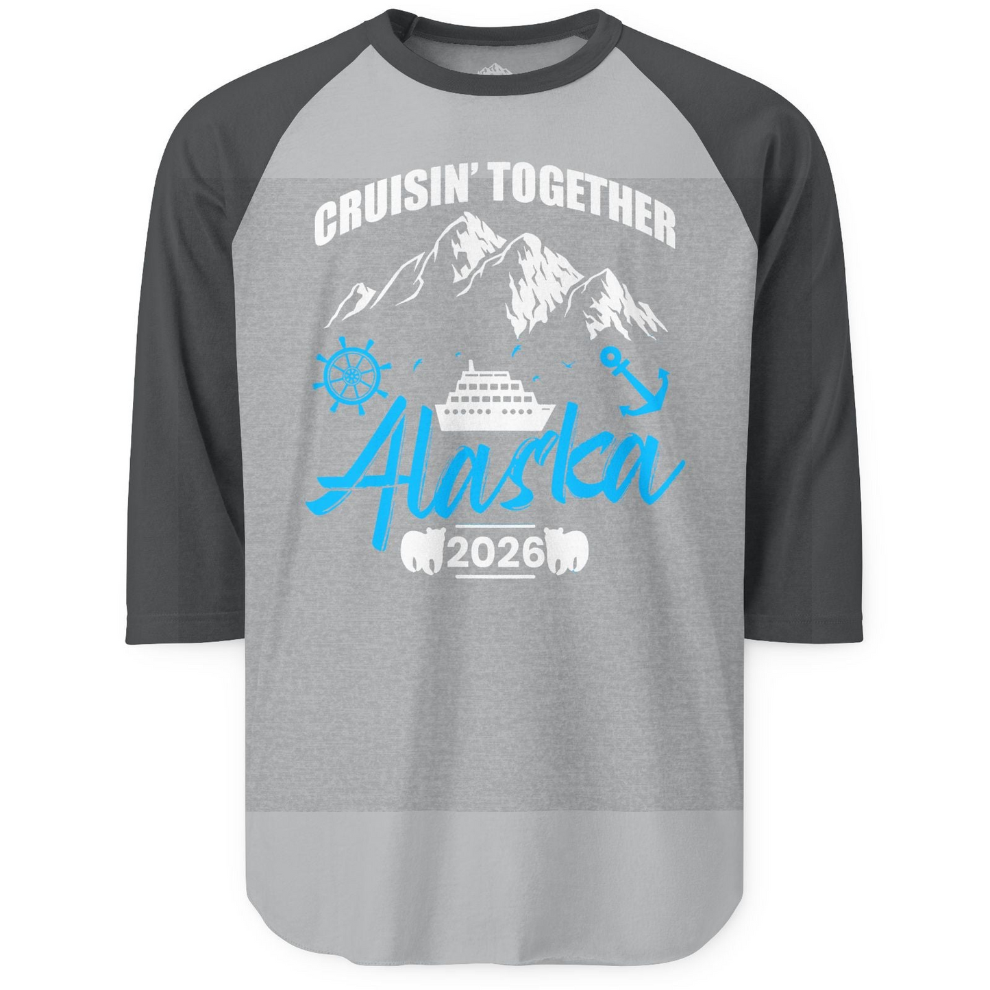 Alaska Cruise Group Adventure Shirt 3/4 Sleeve Raglan Shirt – Heather Grey/Heather Charcoal – Alaska Cruise Shirts
