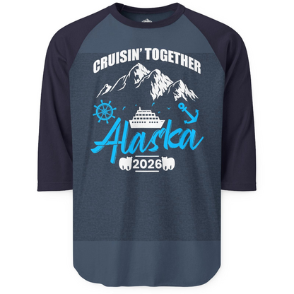 Alaska Cruise Group Adventure Shirt 3/4 Sleeve Raglan Shirt – Heather Denim/Navy – Alaska Cruise Shirts