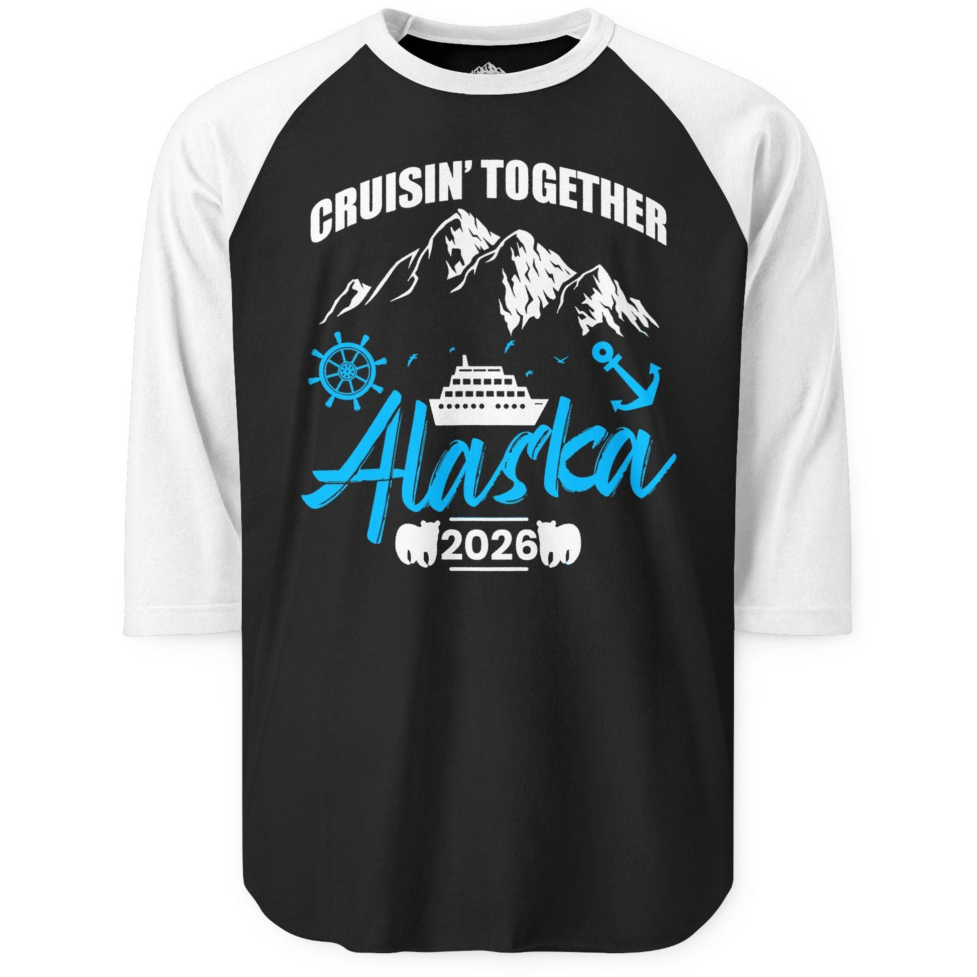 Alaska Cruise Group Adventure Shirt 3/4 Sleeve Raglan Shirt – Black/White – Alaska Cruise Shirts