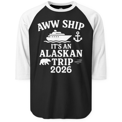 Alaska Cruise Shirt 3/4 Sleeve Raglan Shirt – Black/White – Alaska Cruise Shirts