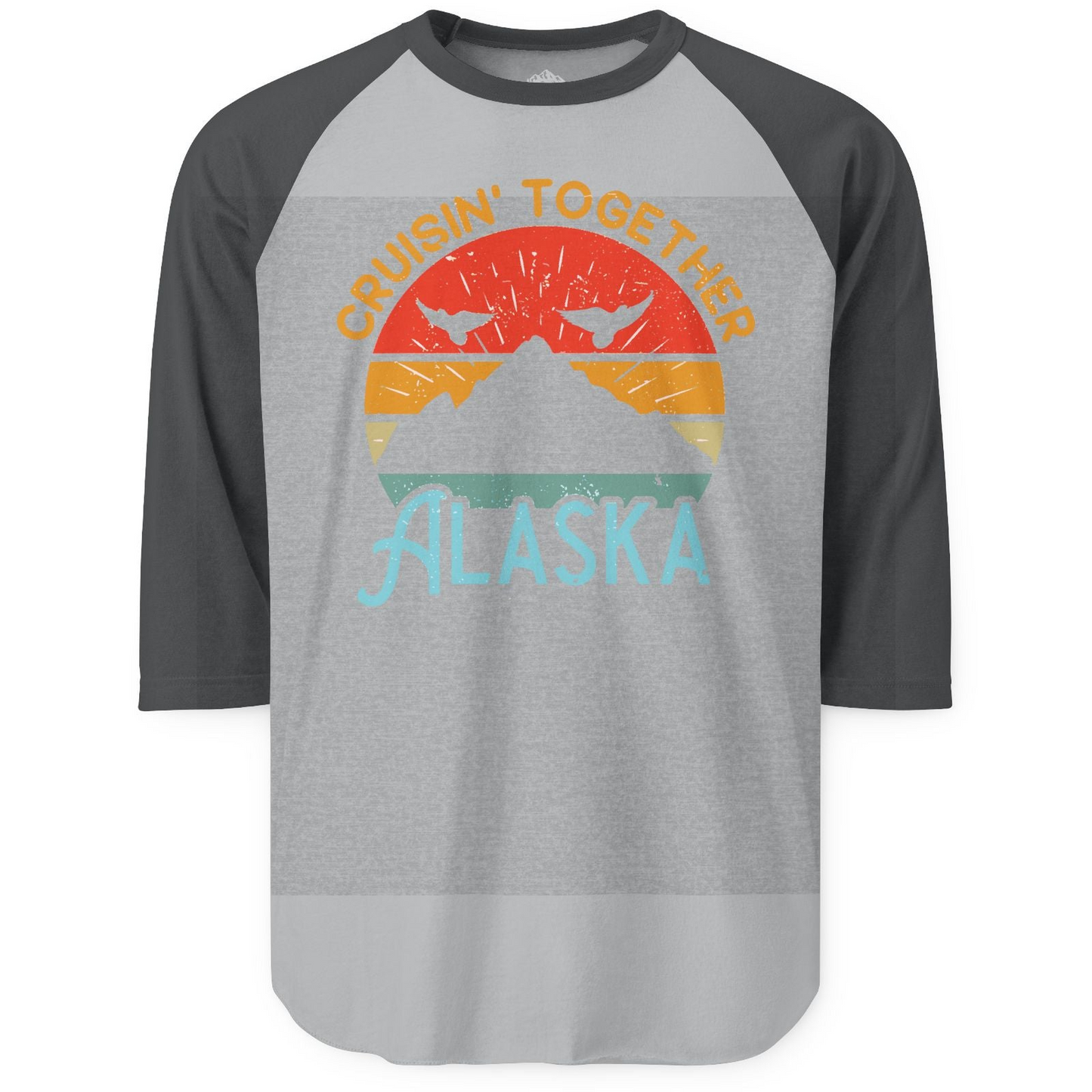 Retro Alaska Cruise Shirt 3/4 Sleeve Raglan Shirt – Heather Grey/Heather Charcoal – Alaska Cruise Shirts
