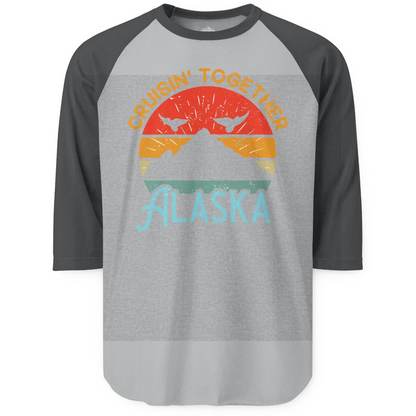 Retro Alaska Cruise Shirt 3/4 Sleeve Raglan Shirt – Heather Grey/Heather Charcoal – Alaska Cruise Shirts