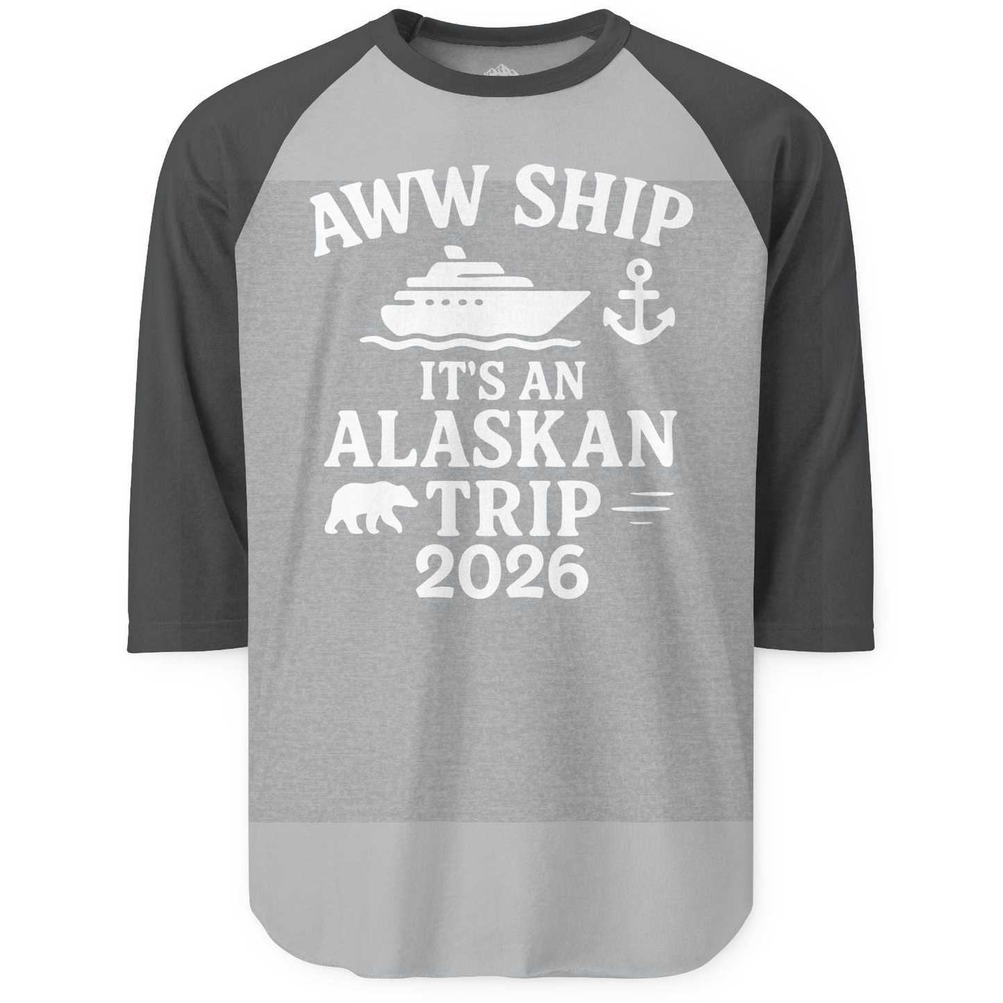 Alaska Cruise Shirt 3/4 Sleeve Raglan Shirt – Heather Grey/Heather Charcoal – Alaska Cruise Shirts