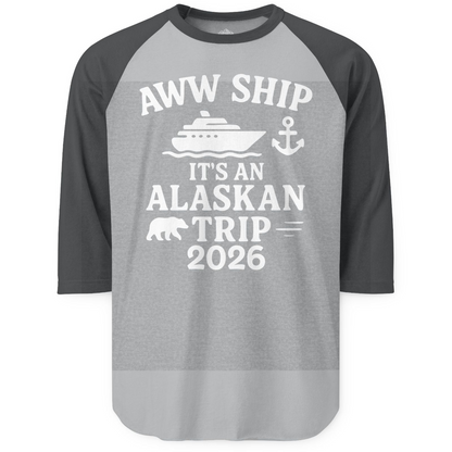 Alaska Cruise Shirt 3/4 Sleeve Raglan Shirt – Heather Grey/Heather Charcoal – Alaska Cruise Shirts