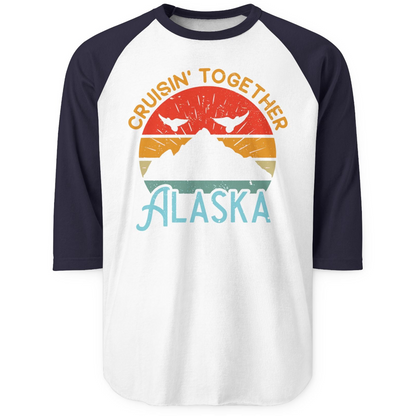 Retro Alaska Cruise Shirt 3/4 Sleeve Raglan Shirt – White/Navy – Alaska Cruise Shirts