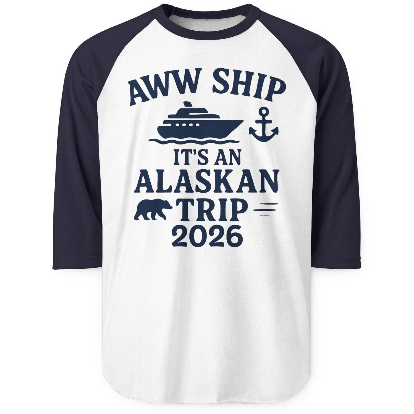 Alaska Cruise Shirt 3/4 Sleeve Raglan Shirt – White/Navy – Alaska Cruise Shirts