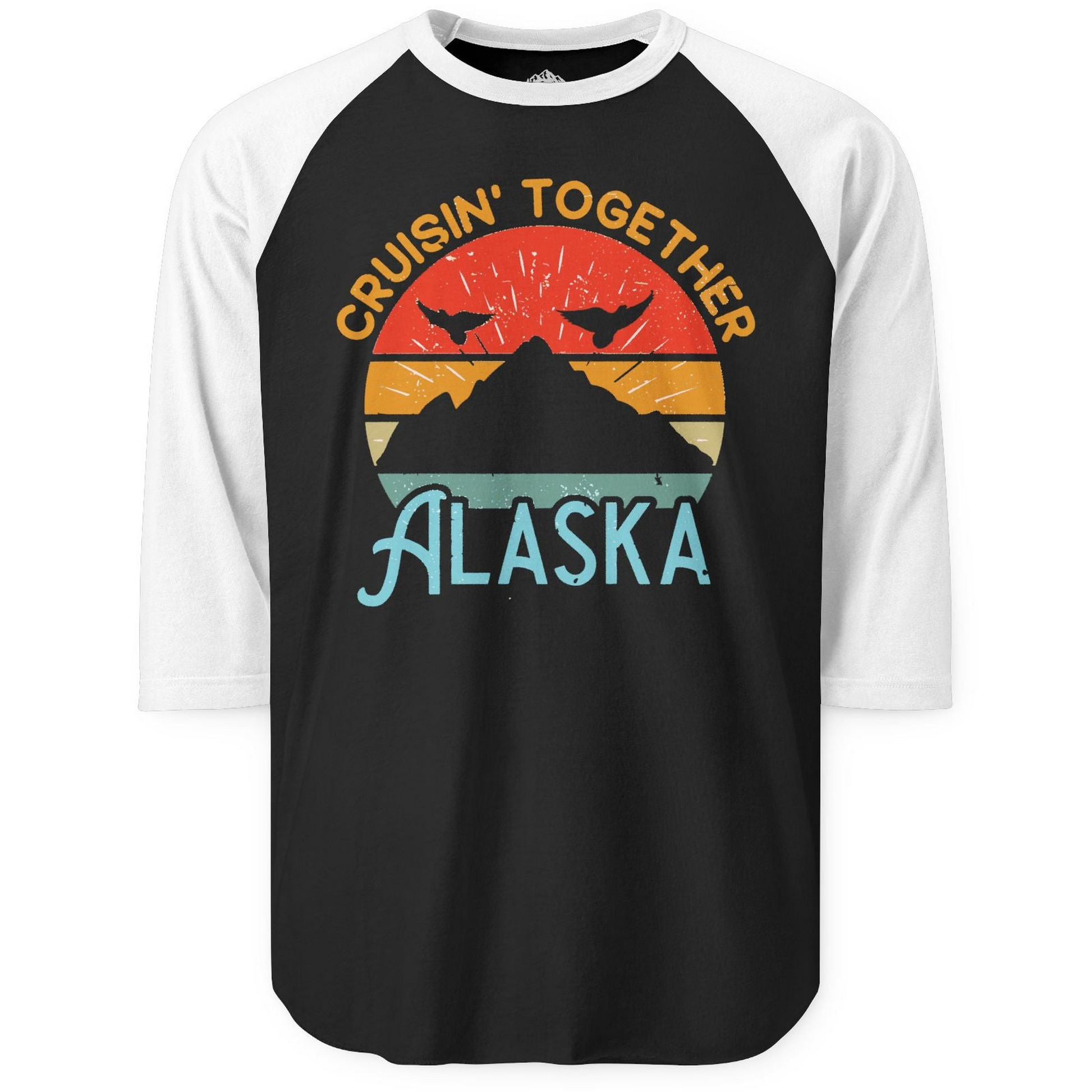 Retro Alaska Cruise Shirt 3/4 Sleeve Raglan Shirt – Black/White – Alaska Cruise Shirts