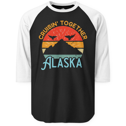 Retro Alaska Cruise Shirt 3/4 Sleeve Raglan Shirt – Black/White – Alaska Cruise Shirts