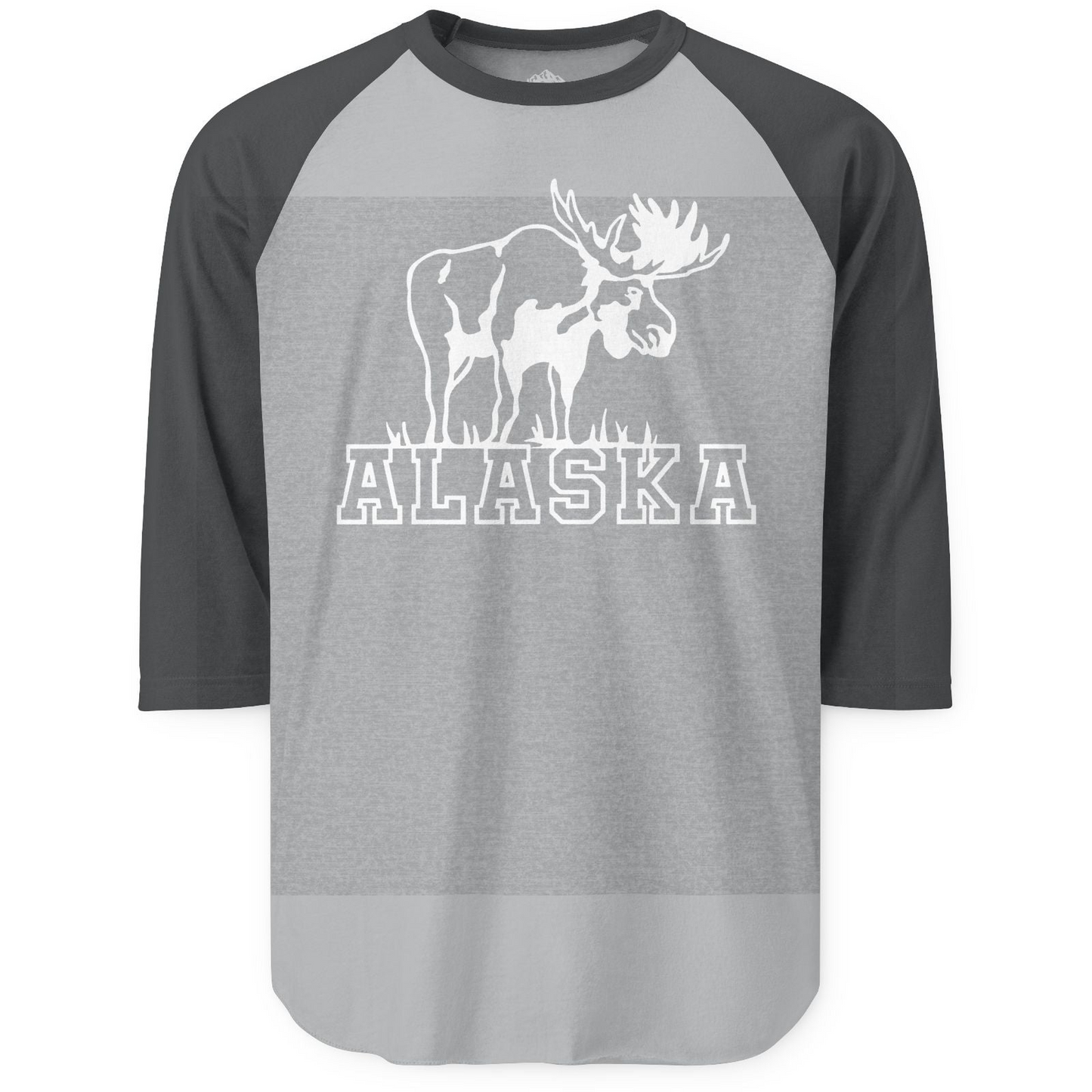 Alaska Moose Silhouette Shirt 3/4 Sleeve Raglan Shirt – Heather Grey/Heather Charcoal – Alaska Cruise Shirts