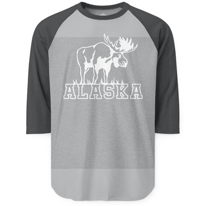 Alaska Moose Silhouette Shirt 3/4 Sleeve Raglan Shirt – Heather Grey/Heather Charcoal – Alaska Cruise Shirts