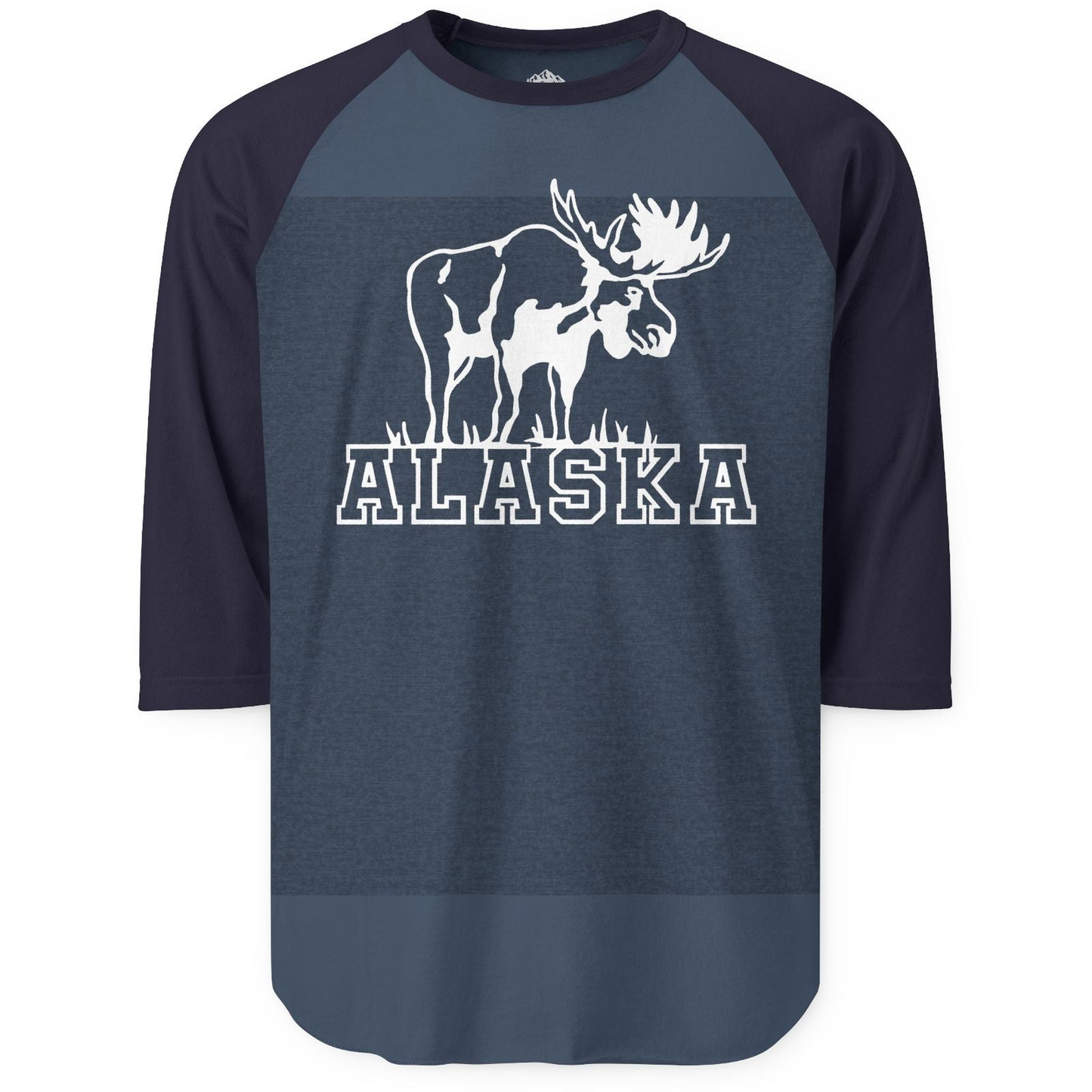 Alaska Moose Silhouette Shirt 3/4 Sleeve Raglan Shirt – Heather Denim/Navy – Alaska Cruise Shirts