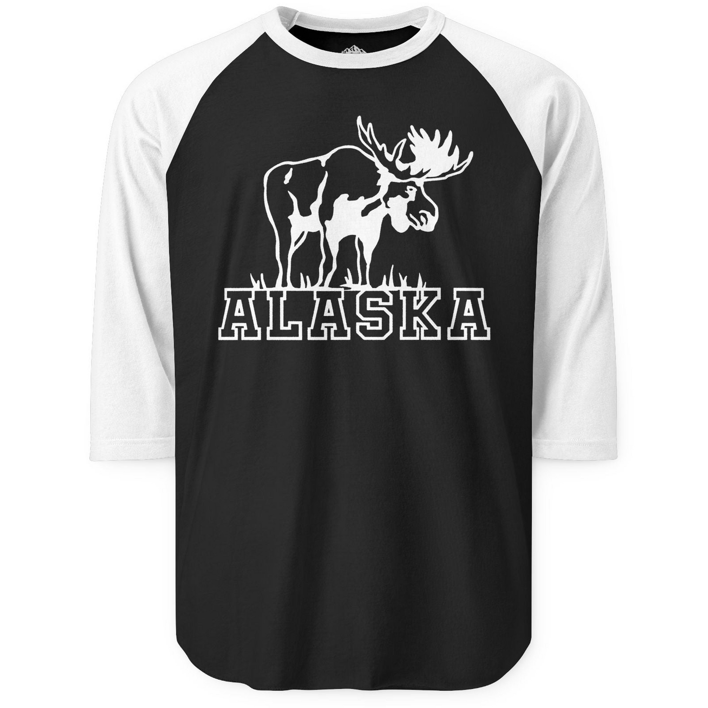 Alaska Moose Silhouette Shirt 3/4 Sleeve Raglan Shirt – Black/White – Alaska Cruise Shirts