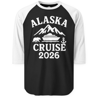 Alaska Cruise 2026 Shirt 3/4 Sleeve Raglan Shirt – Black/White – Alaska Cruise Shirts