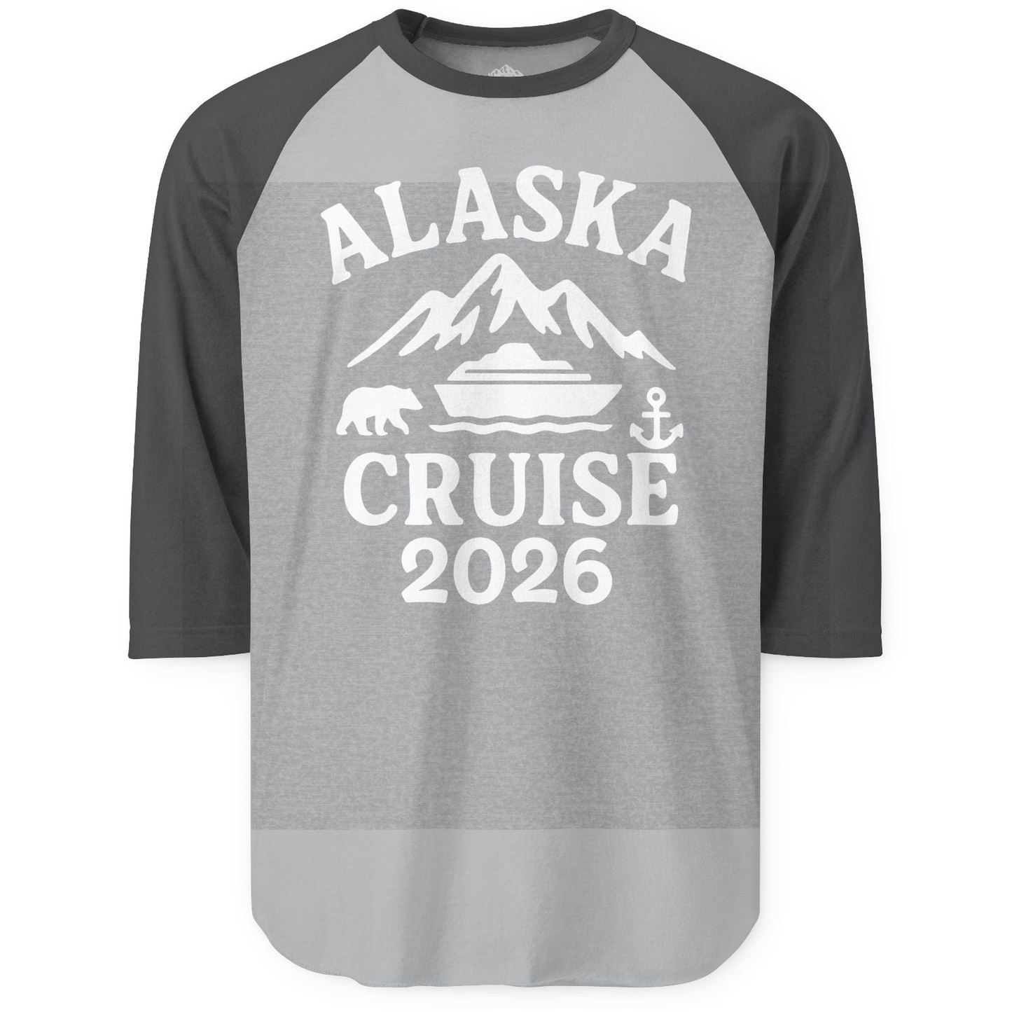 Alaska Cruise 2026 Shirt 3/4 Sleeve Raglan Shirt – Heather Grey/Heather Charcoal – Alaska Cruise Shirts