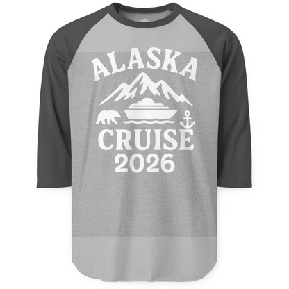 Alaska Cruise 2026 Shirt 3/4 Sleeve Raglan Shirt – Heather Grey/Heather Charcoal – Alaska Cruise Shirts