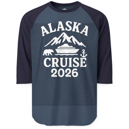 Alaska Cruise 2026 Shirt 3/4 Sleeve Raglan Shirt – Heather Denim/Navy – Alaska Cruise Shirts