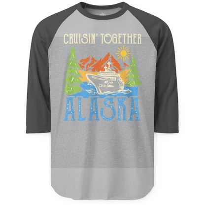 Alaska Cruise Adventure Nature Landscape Retro Family Shirt — 3/4 Sleeve 3/4 Sleeve Raglan Shirt – Heather Grey/Heather Charcoal – Alaska Cruise Shirts