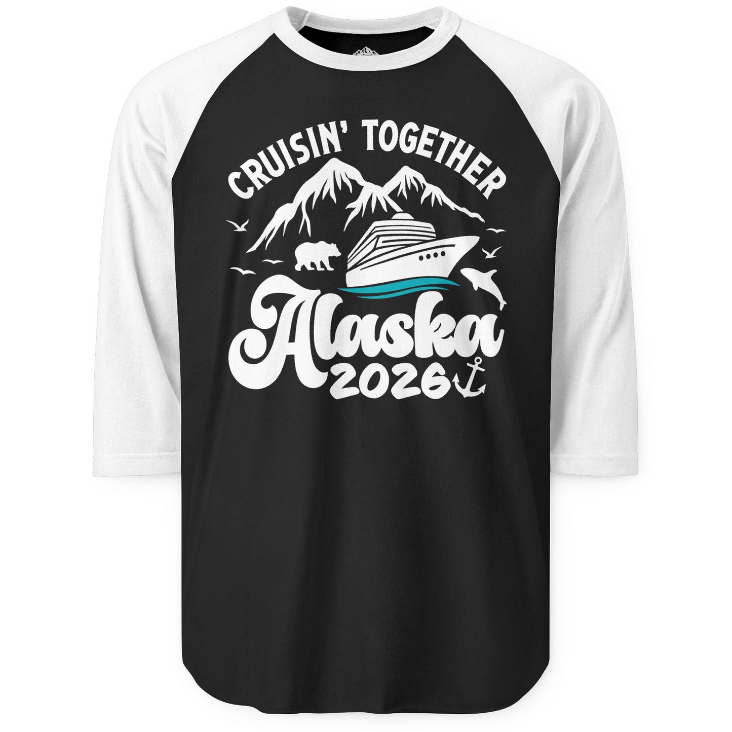 Alaska Cruise Adventure Shirt 3/4 Sleeve Raglan Shirt – Black/White – Alaska Cruise Shirts