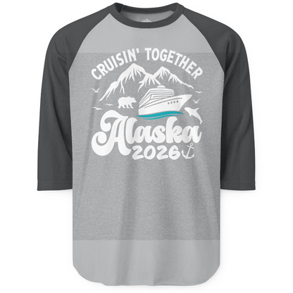 Alaska Cruise Adventure Shirt 3/4 Sleeve Raglan Shirt – Heather Grey/Heather Charcoal – Alaska Cruise Shirts