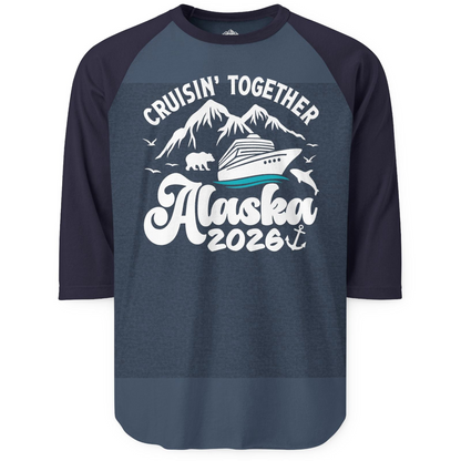 Alaska Cruise Adventure Shirt 3/4 Sleeve Raglan Shirt – Heather Denim/Navy – Alaska Cruise Shirts