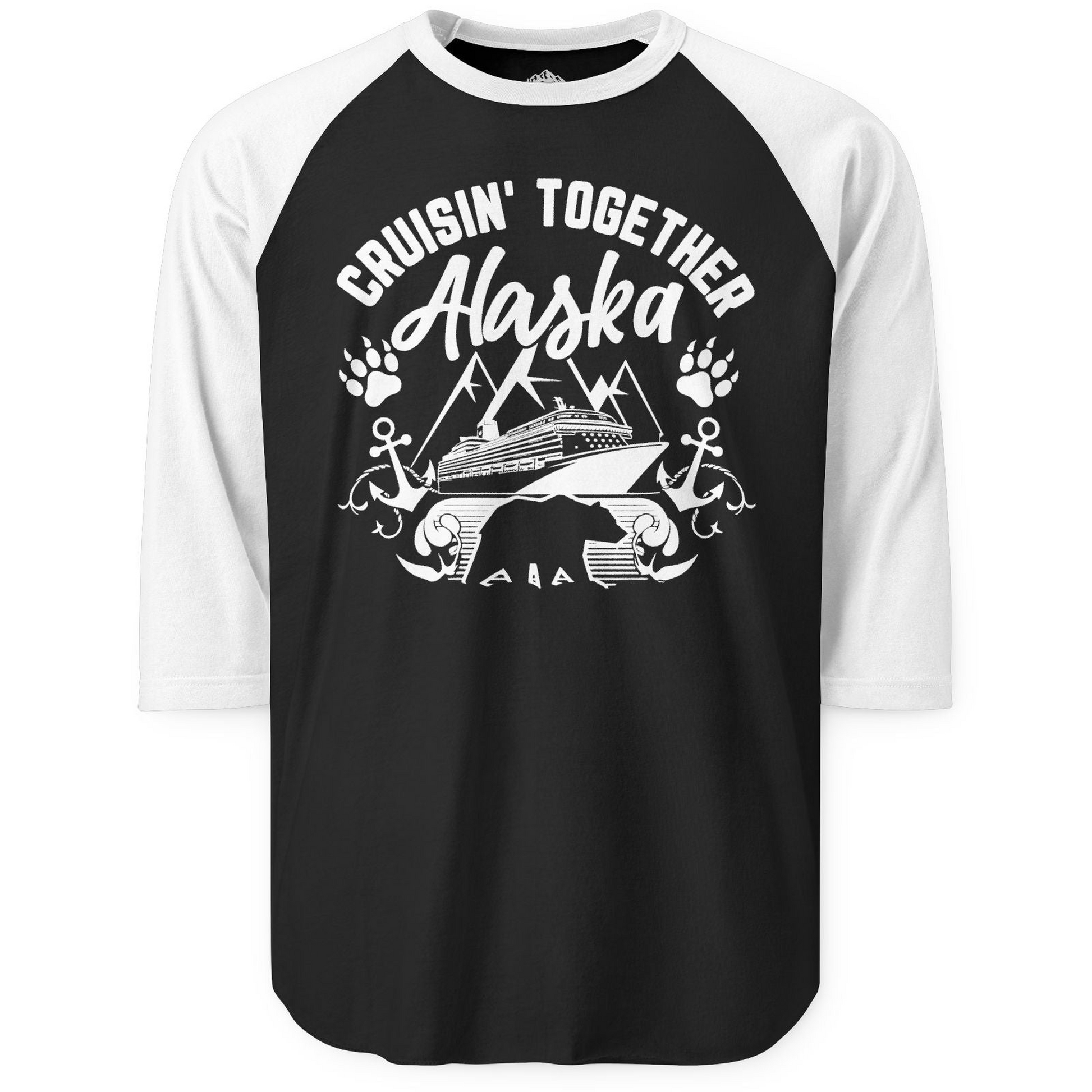 Alaska Cruise Adventure Shirt 3/4 Sleeve Raglan Shirt – Black/White – Alaska Cruise Shirts