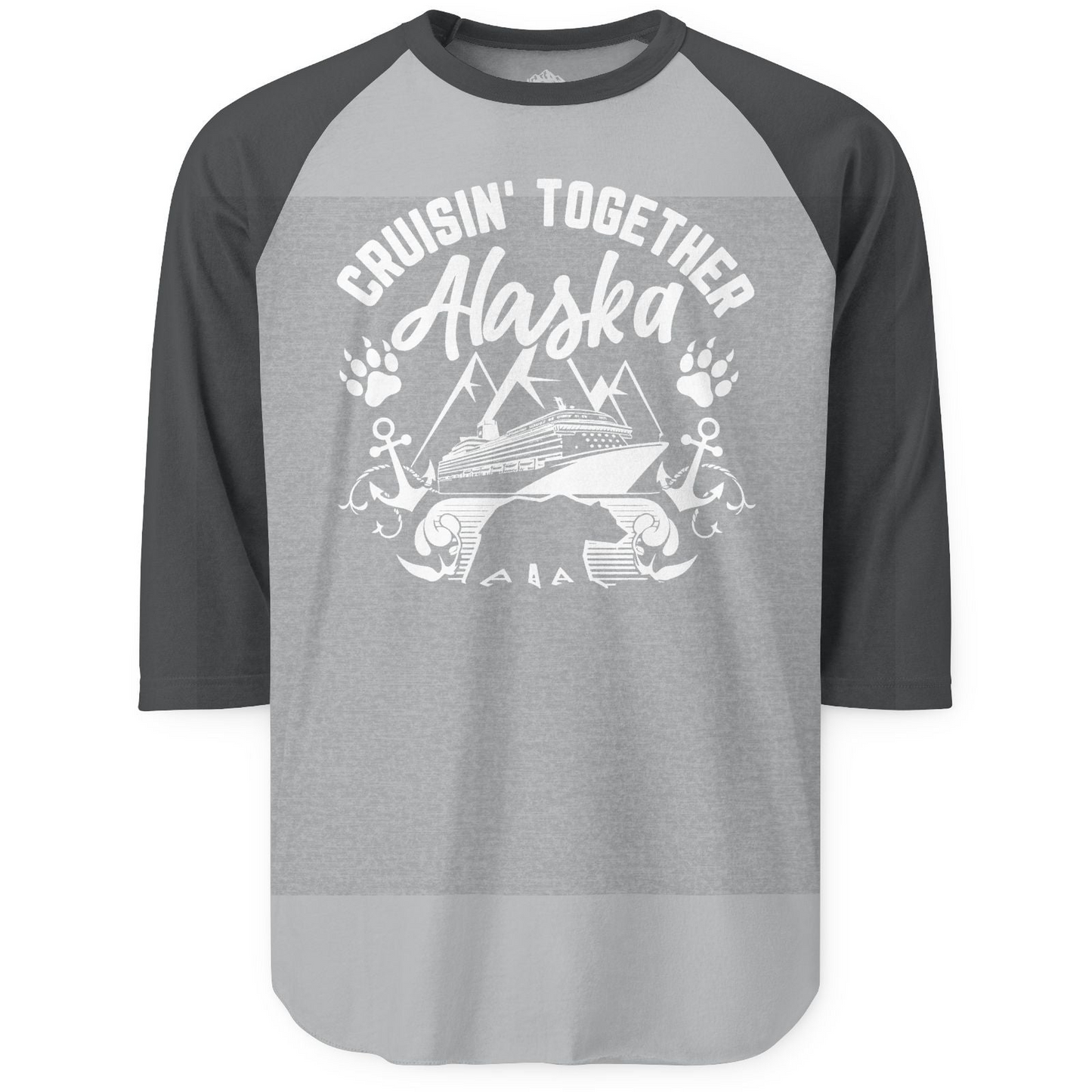 Alaska Cruise Adventure Shirt 3/4 Sleeve Raglan Shirt – Heather Grey/Heather Charcoal – Alaska Cruise Shirts