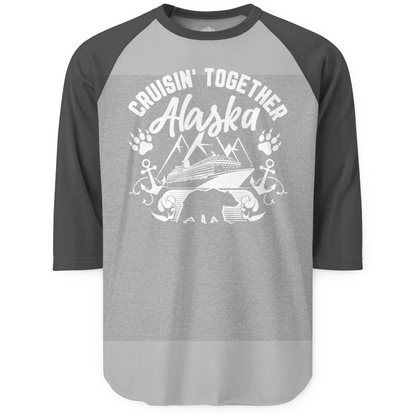 Alaska Cruise Adventure Shirt 3/4 Sleeve Raglan Shirt – Heather Grey/Heather Charcoal – Alaska Cruise Shirts