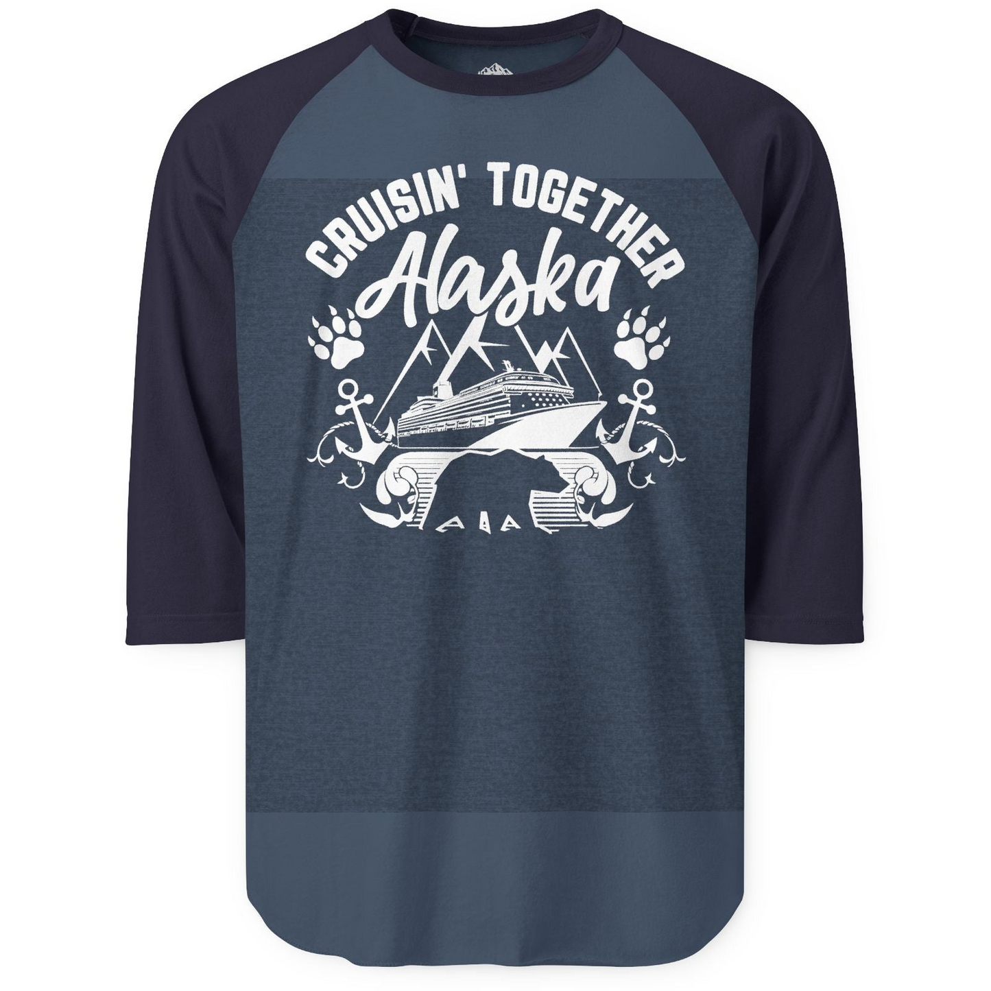 Alaska Cruise Adventure Shirt 3/4 Sleeve Raglan Shirt – Heather Denim/Navy – Alaska Cruise Shirts