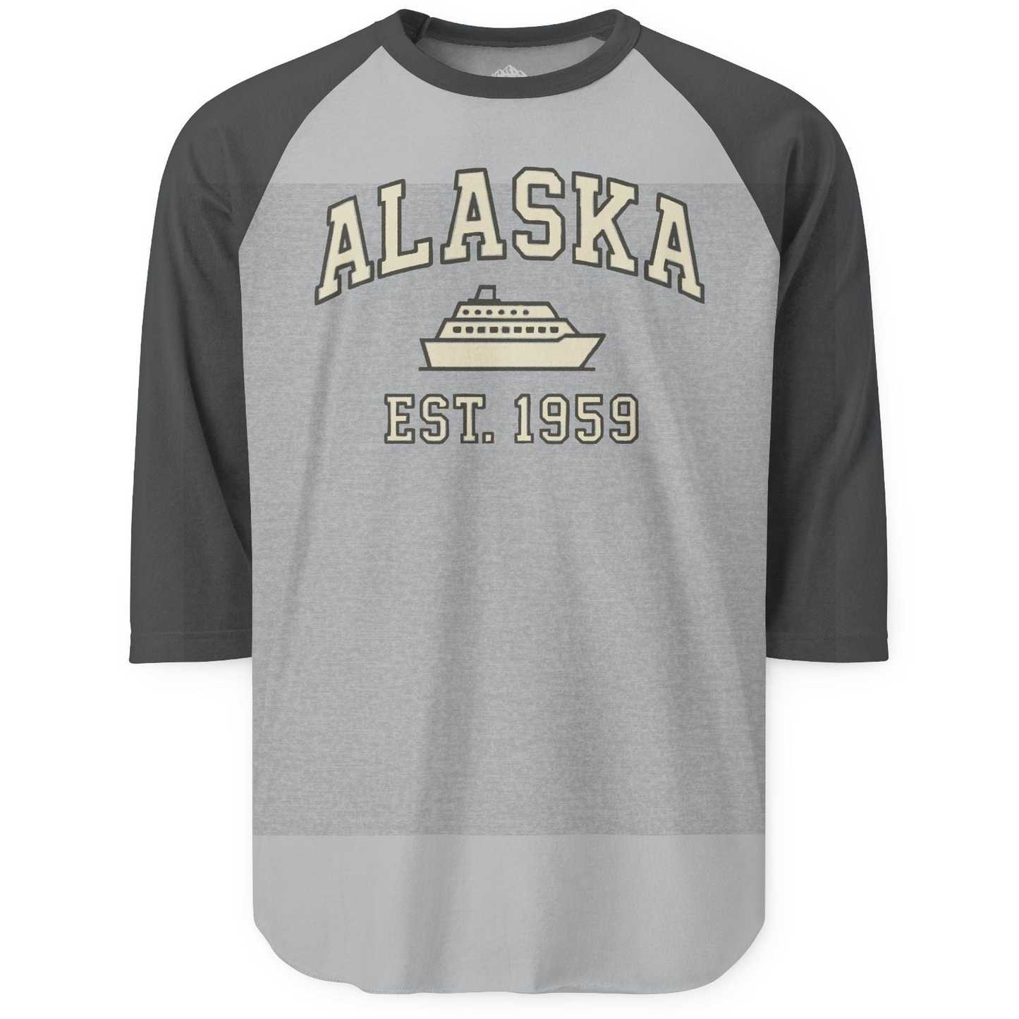Alaska Cruise Shirt 3/4 Sleeve Raglan Shirt – Heather Grey/Heather Charcoal – Alaska Cruise Shirts