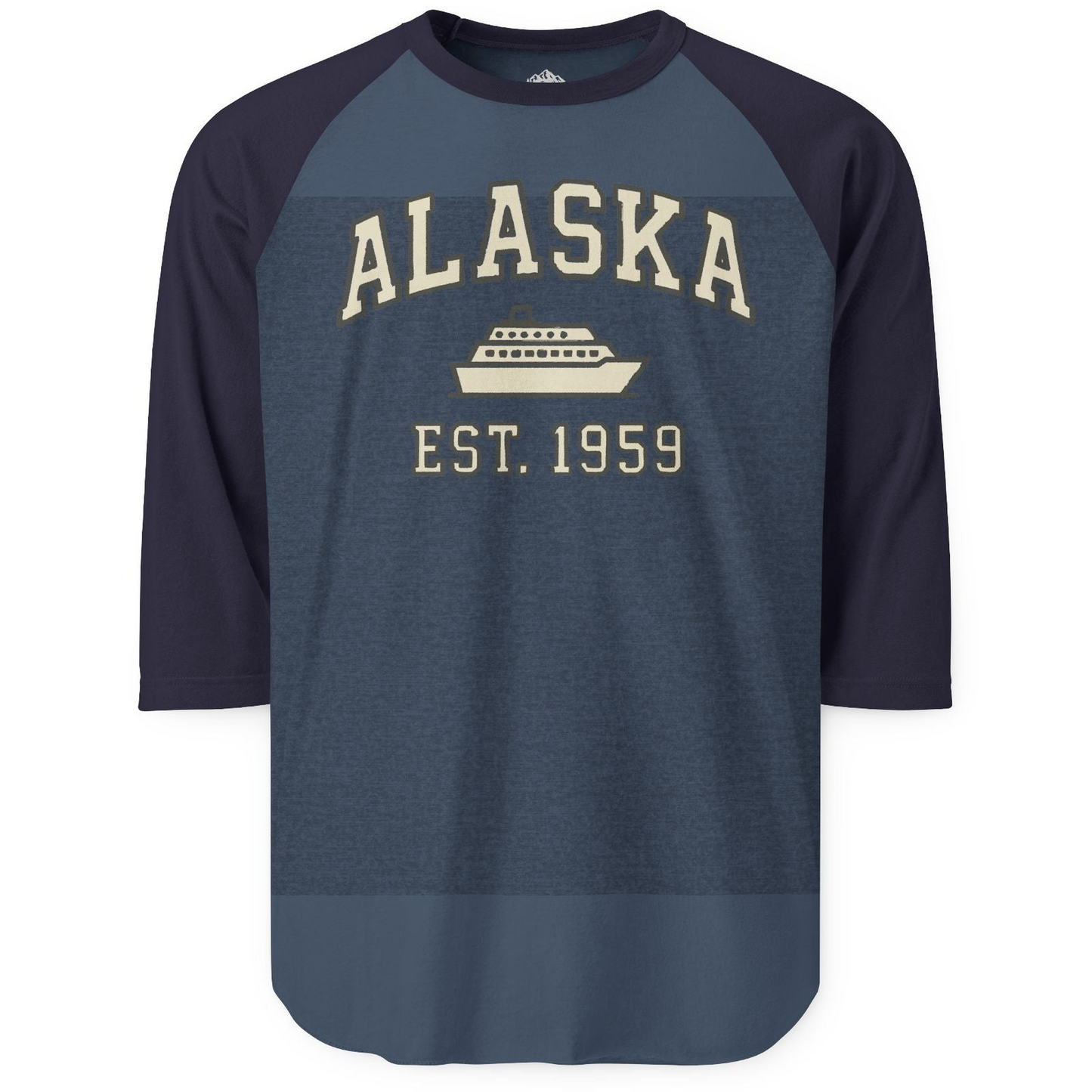 Alaska Cruise Shirt 3/4 Sleeve Raglan Shirt – Heather Denim/Navy – Alaska Cruise Shirts