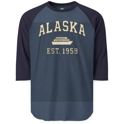 Alaska Cruise Shirt 3/4 Sleeve Raglan Shirt – Heather Denim/Navy – Alaska Cruise Shirts
