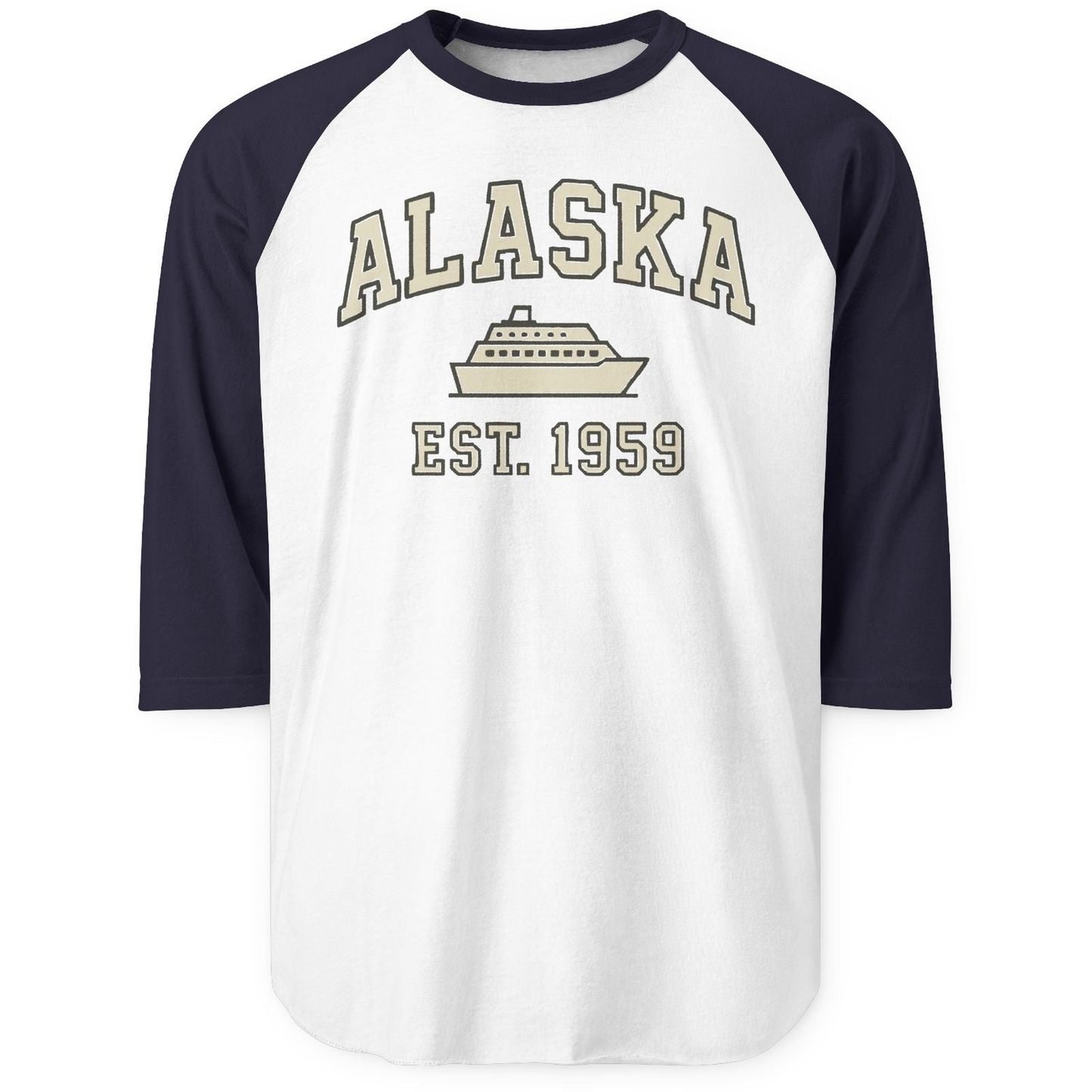 Alaska Cruise Shirt 3/4 Sleeve Raglan Shirt – White/Navy – Alaska Cruise Shirts